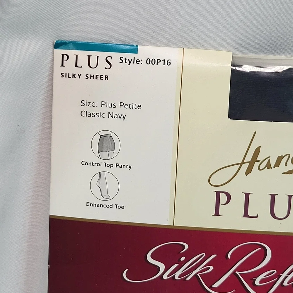 Hanes‎ Plus Silk Reflections Navy Control Pantyhose Style 00P16 Size Plus Petite